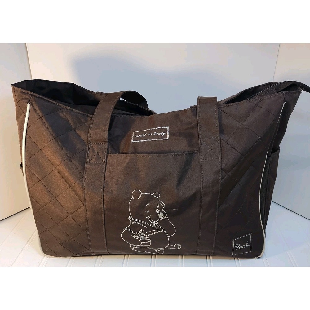 Vintage Disney Quilted Winnie the Pooh Sweet as Honey Brown Tote Diaper Bag